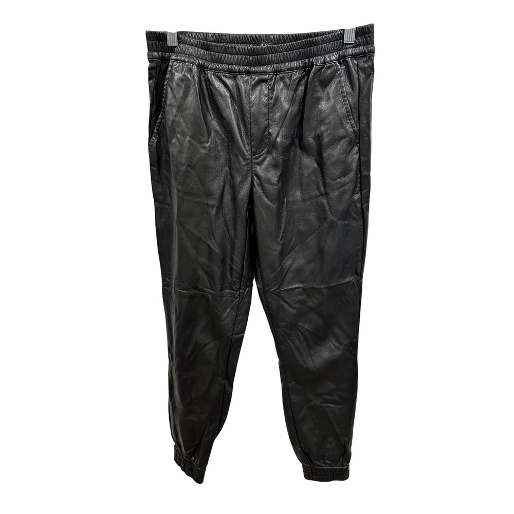 Dear John Womens Black Faux Leather Jogger Pants Size S Elastic Waist